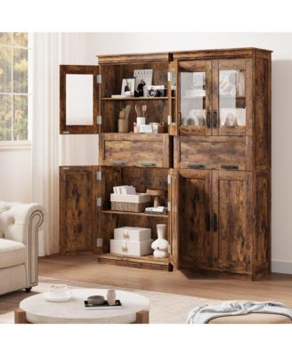 67" Tall Bathroom Storage Cabinet with 4 Doors, Flip Glass Drawer, Adjustable Shelves, Freestanding Organizer