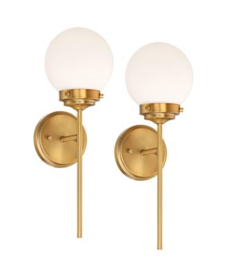 Ayva Modern Wall Light Sconces Set of 2 Shining Brass Hardwire  Fixture Glass Globe Shade for Bedroom Bathroom Vanity Reading