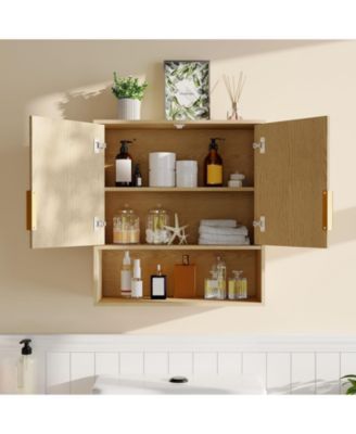 Bathroom Wall Cabinet - Medicine Cabinet with Barn Doors and Adjustable Shelf - Wall Cabinet for Bathroom, Kitchen, Laundry Room, Entryway