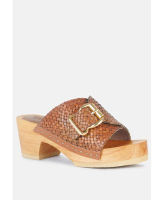 Rag and Co Womens Yoruba Braided Leather Buckled Slide Clogs