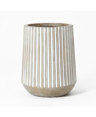 16.1-Inch Round Brown and White Striped MgO Planter