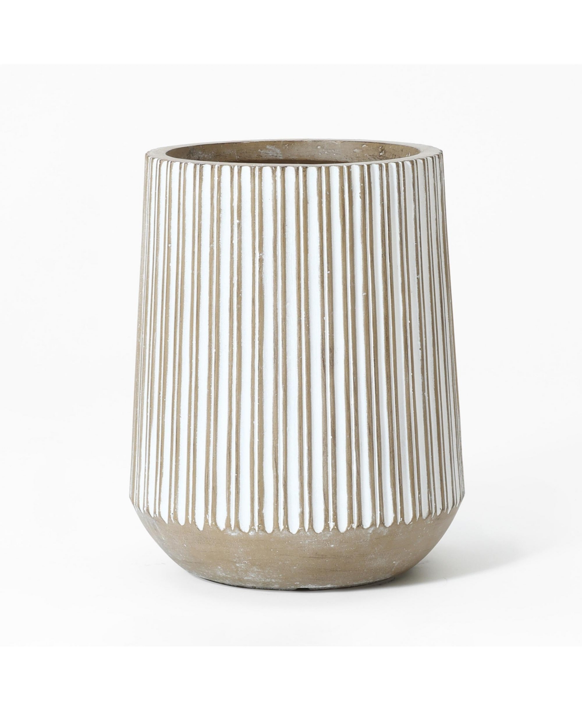 LuxenHome -Inch Round Brown and White Striped MgO Planter