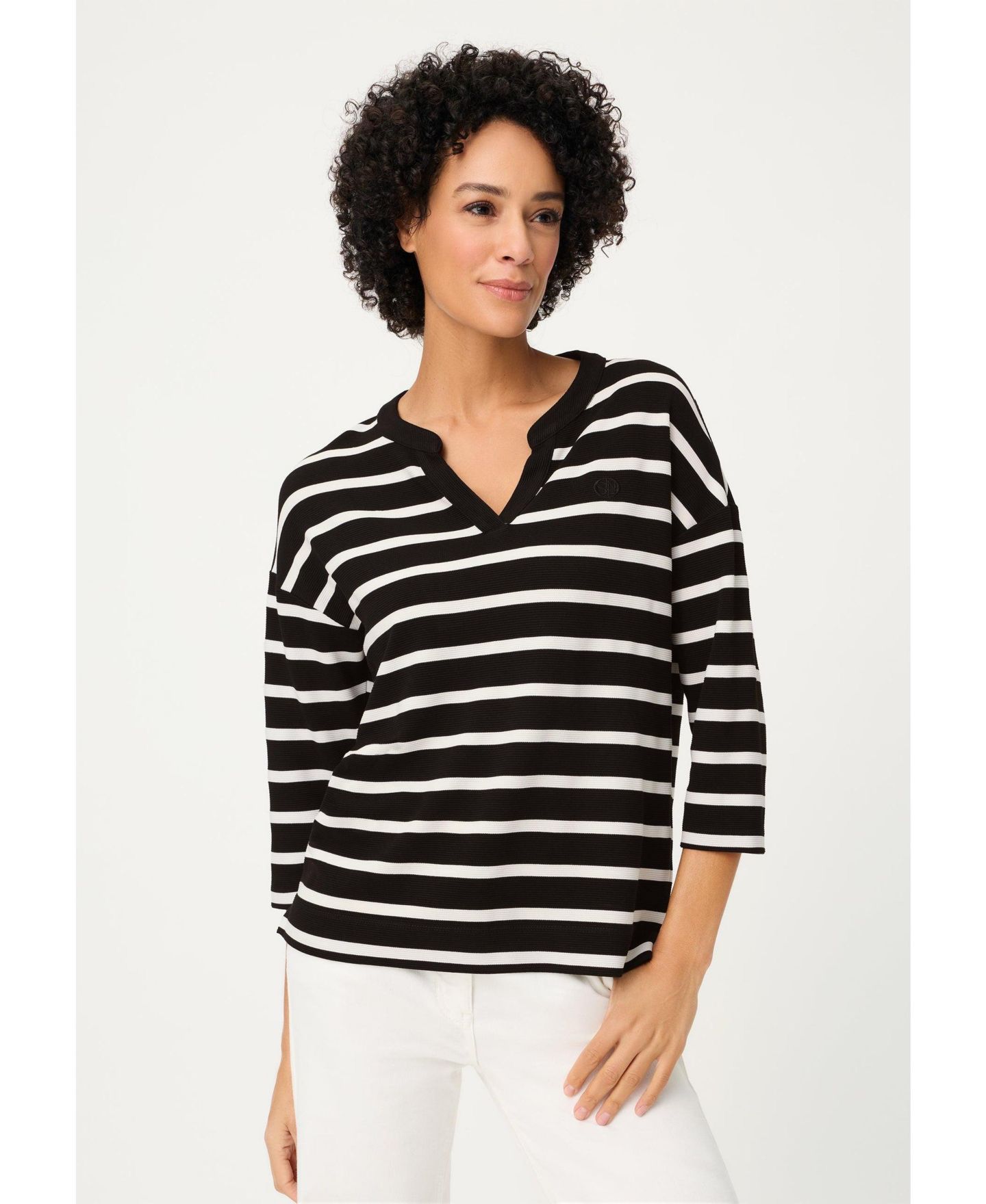 Женский топ Olsen Striped Rib Knit Jersey, цвет: Чёрный — фото 1