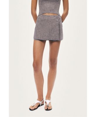 Women's Button Detail Linen Blend Skort