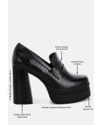 Womens Edwina Chunky Penny Strap Heeled Loafers