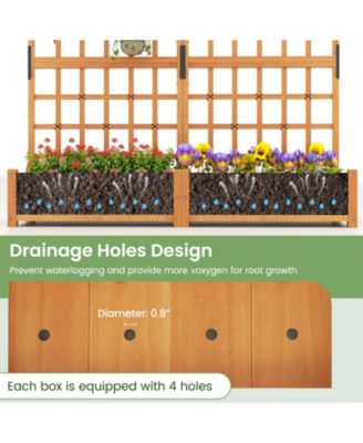 71 in Wooden Planter with Trellis and Hanging Roof, 3-in-1 Fir Wood Garden Station