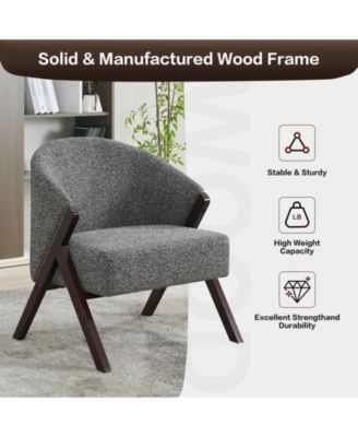 Mid-Century Modern Linen Upholstered Accent Chair with Solid Wood Frame, Comfortable Reading Armchair