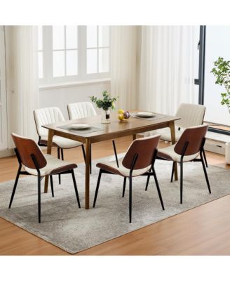 Mid-Century Modern Retro PU Leather Dining Chairs Set with Bentwood Back and Sturdy Metal Legs
