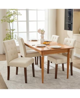 Set of 4 Button Tufted Parsons Dining Chairs, Upholstered Fabric Side Chairs with Solid Wood Legs