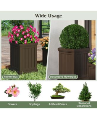 Square Plastic Planter Pots Set of 2 with Drainage Holes and Nesting Storage Design