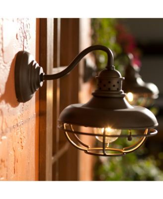 Park Rustic Outdoor Barn Lights Fixtures Set of 2 Oil Rubbed 9" Open Cage for Post Exterior Light Barn Deck Post Light Yard