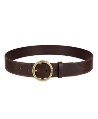 Women's Casual Suede and Leather Belt with Circular Center Bar Buckle