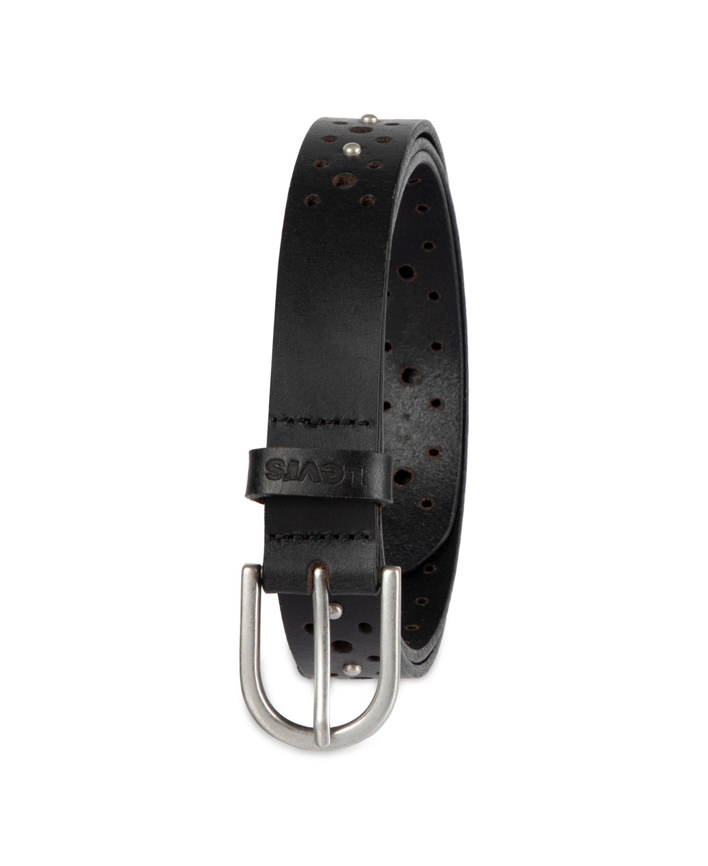 Женский ремень Levi's Fully Adjustable Perforated and Studded Leather Jean Belt, цвет: Чёрный / Серебряный — фото 2