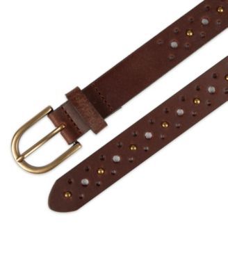 Women's Fully Adjustable Perforated and Studded Leather Jean Belt