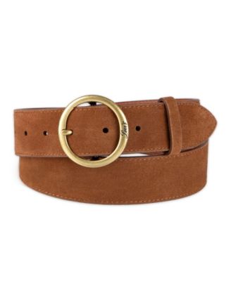 Women's Casual Suede and Leather Belt with Circular Center Bar Buckle