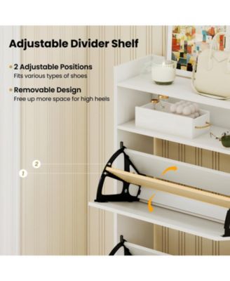 Shoe Storage Cabinet Hidden Shoe Rack with 2 Flip Drawers Adjustable and Removable Shelves