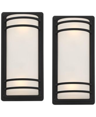 Habitat Modern Industrial Outdoor Wall Light Fixtures Set of 2  Metal Frosted Glass for Post Exterior Barn Deck