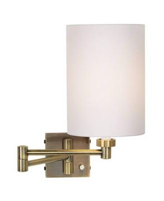 Modern Swing Arm Wall Lamp Dark Antique Brass Plug-In Light Fixture Cotton Cylinder Shade for Bedroom Bedside