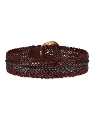 Women's Wide Width Leather and Raffia Braided Waist Belt