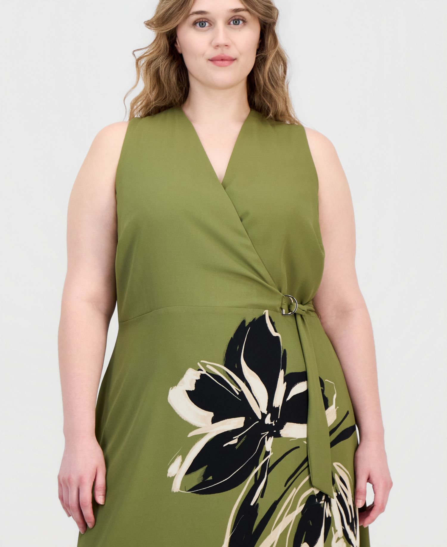 Plus Size Faux-Wrap A-Line Midi Dress