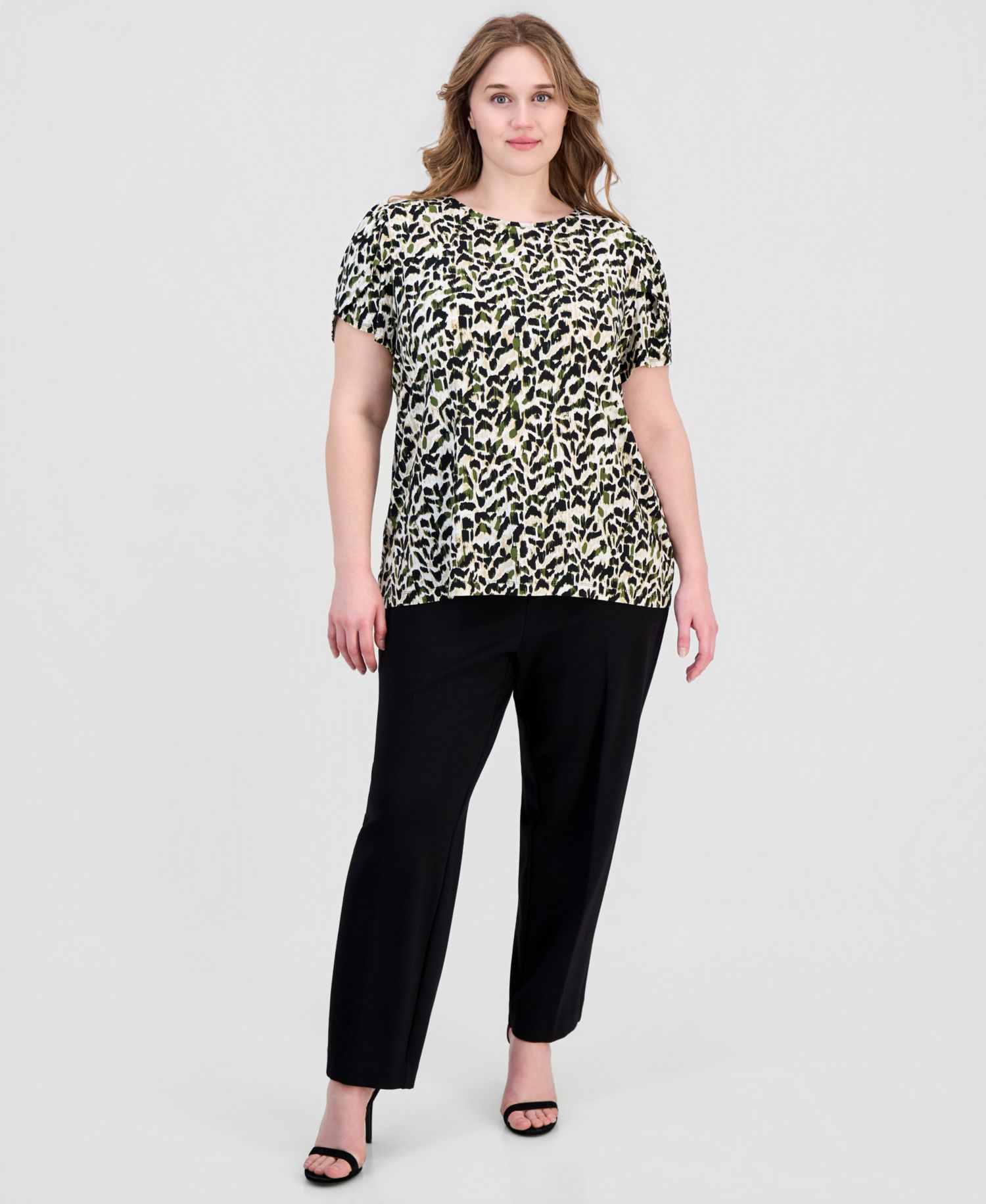 Plus Size Printed Tulip-Sleeve Top