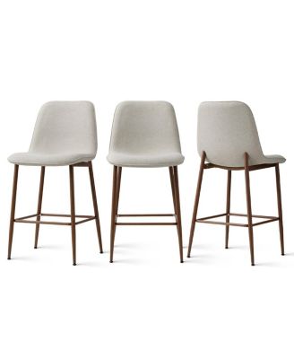 Set of 3 Upholstered Counter Height Stools with Metal Legs, 26" Seat Height