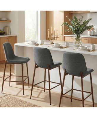 Set of 3 Upholstered Counter Height Stools with Metal Legs, 26" Seat Height
