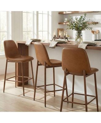 Set of 3 Upholstered Counter Height Stools with Metal Legs, 26" Seat Height