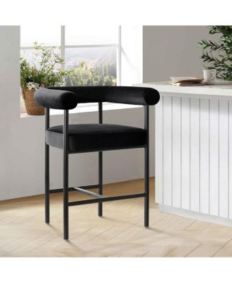 1 Piece Velvet Counter Height Stool with Arms Back and Metal Legs