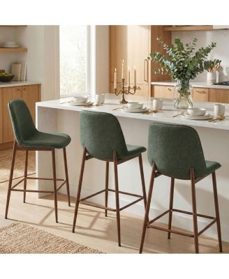 Set of 3 Upholstered Counter Height Stools with Metal Legs, 26" Seat Height