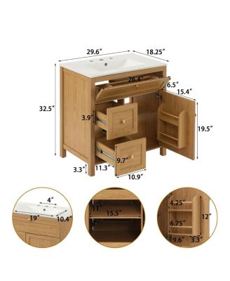 30 Inch Bathroom Vanity with Sink, Freestanding Wood Cabinet, Flip-Out and 2 Soft-Close Drawers