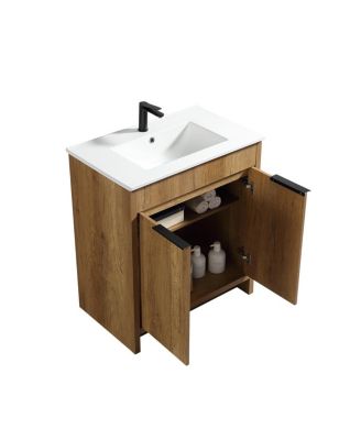 30 Inch Bathroom Vanity with Sink , Fluted 3D Panel Design, 2 Soft Close Drawers and Ceramic Top