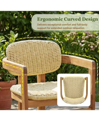 Outdoor Woven Rattan Chair Set of 2, Comfortable Garden Seating, Acacia Wood Accent Chairs with Backrest for Backyard, Porch