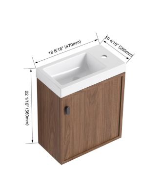 Wall Mounted Bathroom Vanity with Resin Sink, Modern Wood Cabinet and Soft Close Door, 18.5" Small Space Storage