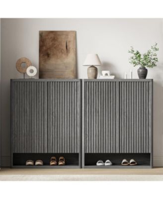 63 Inch Shoe Cabinet, Large Shoe Storage Cabinet with Adjustable Shelves, Wooden Shoe Organizer with Fluted Door Holds 50-60 Pairs for Entryway