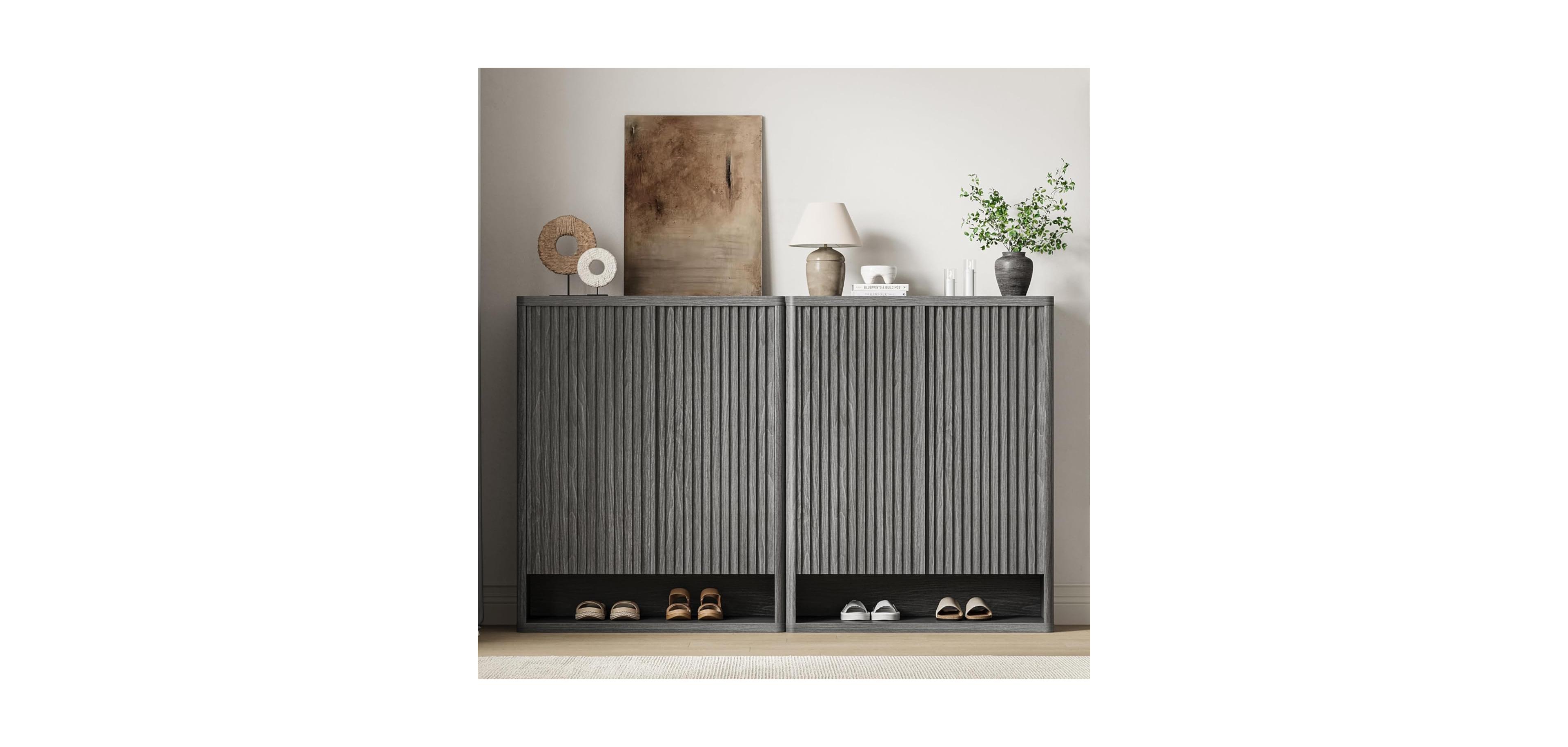 gaomon 63 Inch Shoe Cabinet, Large Shoe Storage Cabinet with Adjustable Shelves, Wooden Shoe Organizer with Fluted Door Holds 50-60 Pairs for Entryway
