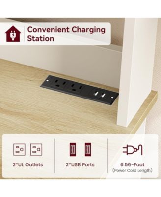 Microwave Stand Bakers Rack Cabinet, Farmhouse Bakers Rack with Power Outlet with Thickened Counter, Freestanding Small Kitchen Bakers Rack