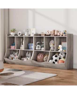 Toy Storage Shelf, 2-Piece Bookcase with Cubby Organizer, Multi-Shelf Cabinet for Books and Toys, for Bedroom, Playroom