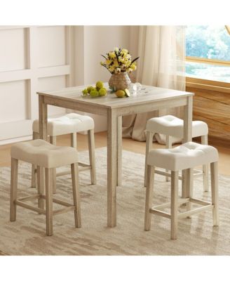 Bar Stools Set of 4 w/ Footrest Rubber Wood Frame for Kitchen Island