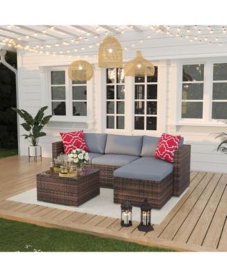Patio Furniture Set, Outdoor Glass Table and Cushions with Rattan Wicker Chairs, Patio Furniture Set for Porch, Balcony, Backyard