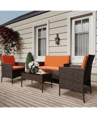 4 Pieces Patio Furniture Set, Outdoor Furniture with Soft Cushions and Coffee Table, All-Weather Rattan Outdoor Patio Set with Seats