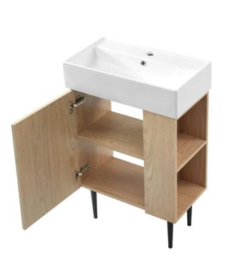 Freestanding Bathroom Vanity with Ceramic Sink, Side Storage Cabinet, Soft Close Door for Small Spaces