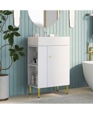22" Modern Freestanding Bathroom Vanity with Ceramic Sink, Side Storage Cabinet, Soft Close Door for Small Spaces