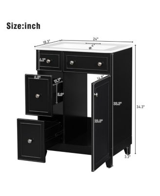 Bathroom Vanity Cabinet with Ceramic Sink, 2 Drawers and Door, Compact Storage for Small Spaces