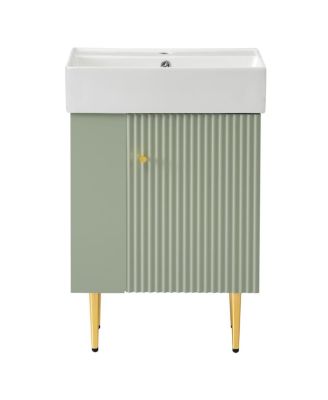 Freestanding Bathroom Vanity with Ceramic Sink, Side Storage Cabinet, Soft Close Door for Small Spaces