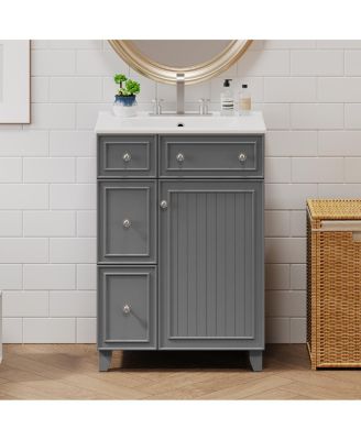 Bathroom Vanity Cabinet with Ceramic Sink, 2 Drawers and Door, Compact Storage for Small Spaces