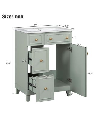 Bathroom Vanity Cabinet with Ceramic Sink, 2 Drawers and Door, Compact Storage for Small Spaces