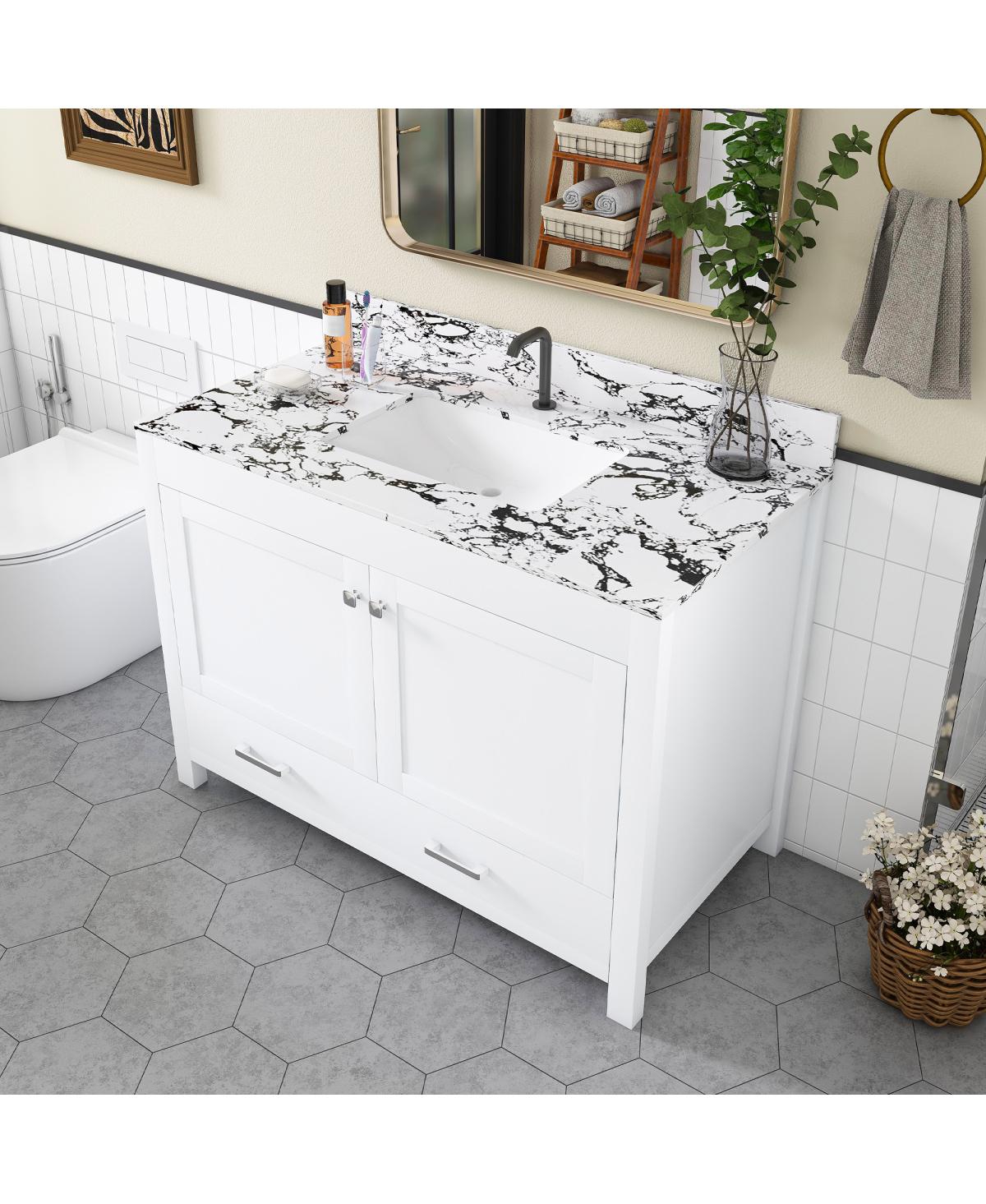 Sillysis Modern Bathroom Vanity with Marble-Style Top, Large Drawer Storage, Soft Close Doors