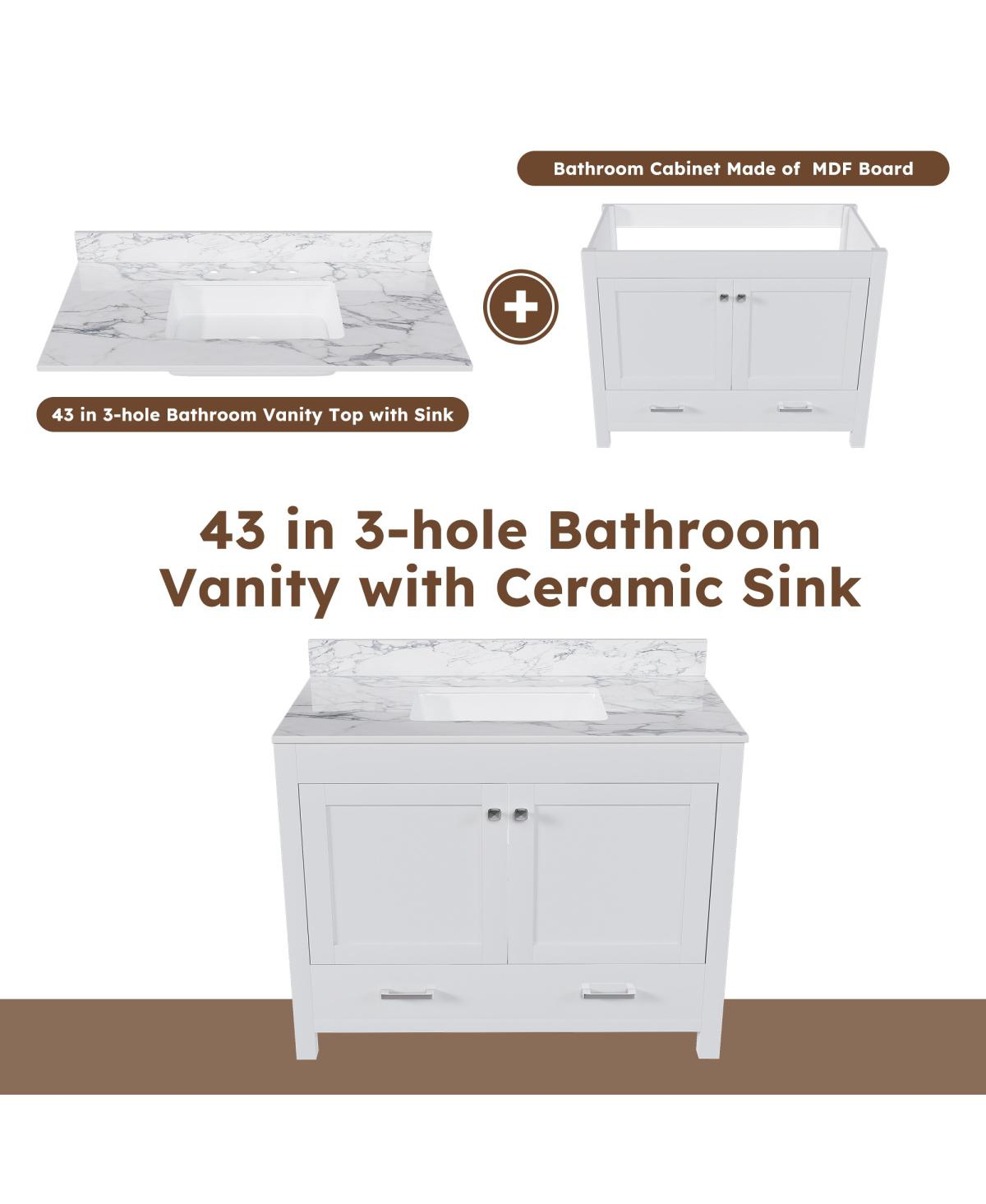 Sillysis Bathroom Vanity with Sintered Stone Carrara Top, Large Storage Drawer and Soft Close Doors