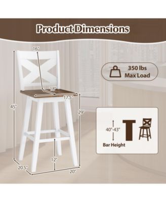 29'' Swivel Barstools Set of 4 w/Backrest Large Seat Footrest for Kitchen Island